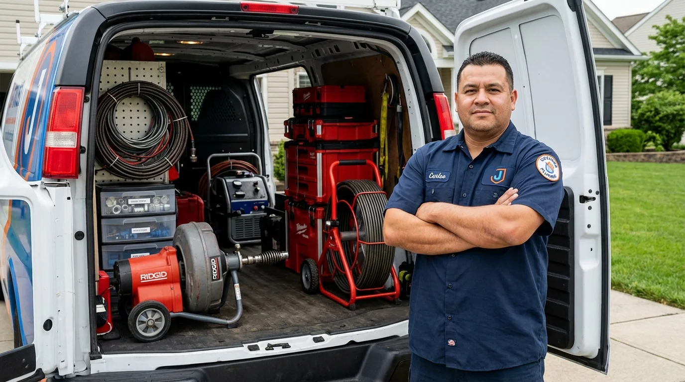 Professional drain cleaning equipment and Johns Plumbing LLC plumber in Geneseo