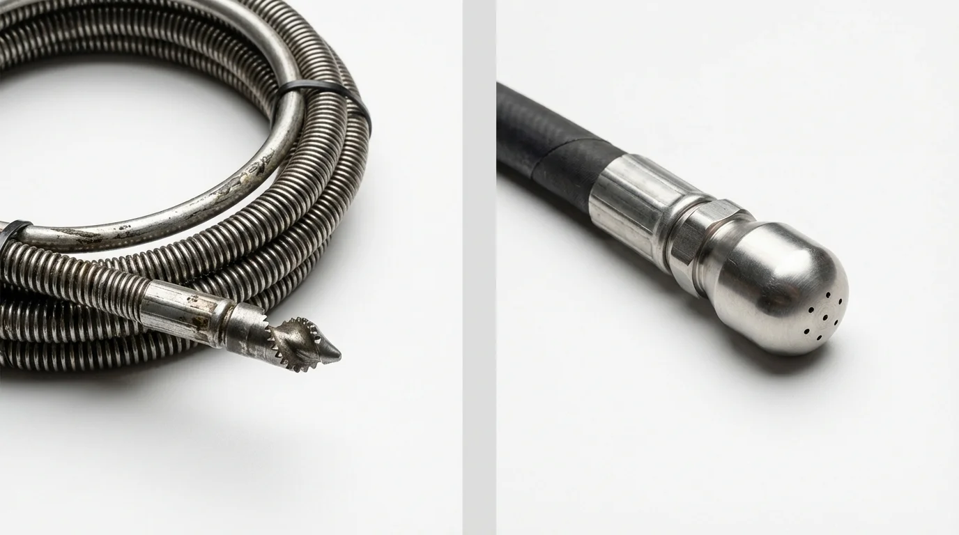Drain snake cable and hydro jetting nozzle used for drain cleaning in Geneseo, IL