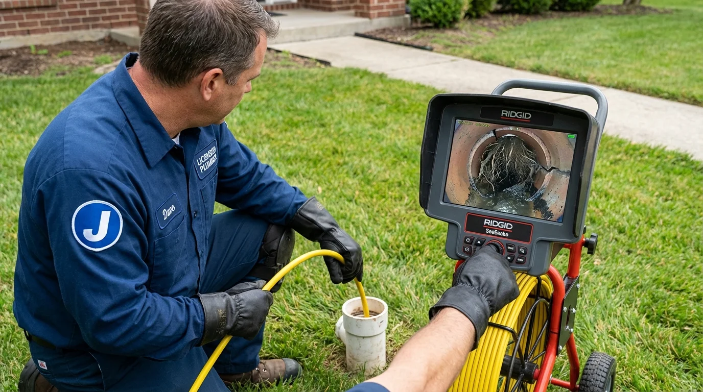 Sewer camera inspection being performed by Johns Plumbing LLC in Geneseo