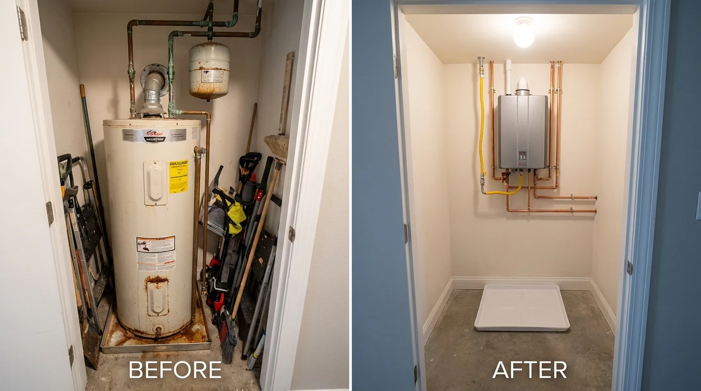 Tank water heater versus wall-mounted tankless unit comparison for Geneseo, IL homeowners