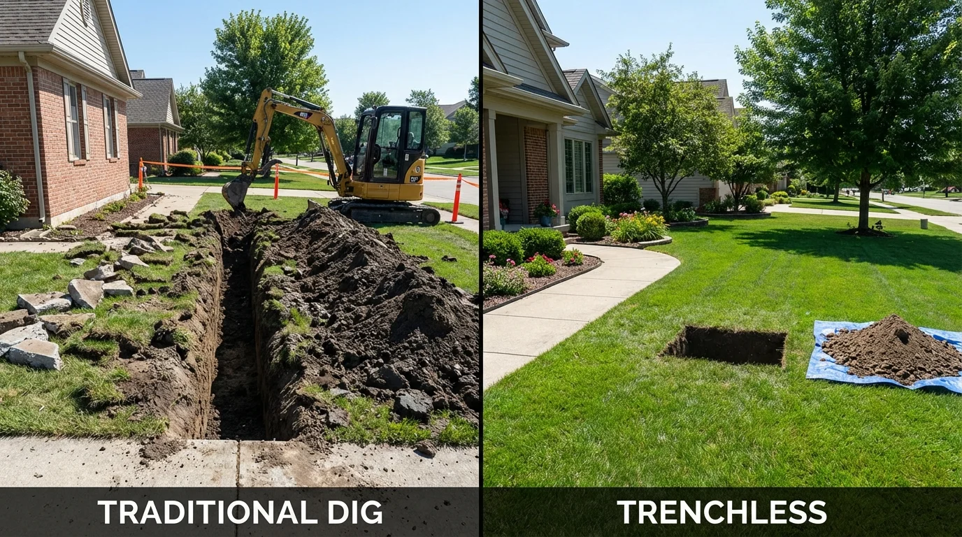 Trenchless sewer repair with minimal yard damage versus traditional excavation in Geneseo, IL